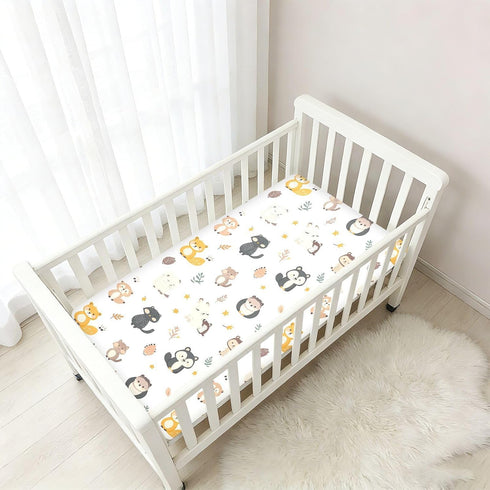 miaozhen 1 Pack 52x28 Cotton Baby Crib Sheets for Boys Girls Comfy Breathable Jungle Animal Fox Squirrel Colorful