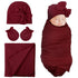 DRESHOW BQUBO Newborn Receiving Blanket Bow Hat Gloves Set, Cotton Warm Baby Swaddle Blanket Wrap, Shower Gift