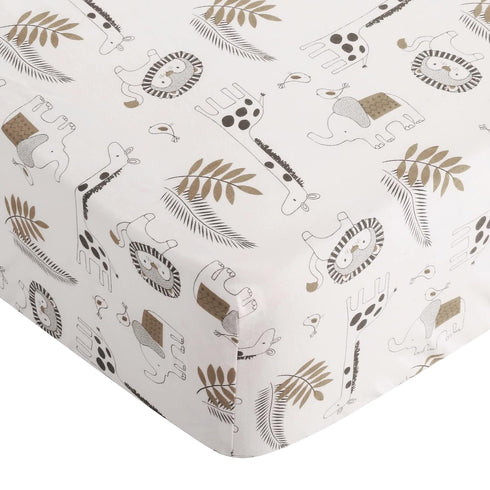Levtex Baby Tanzania Crib Fitted Sheet - Fits Standard Crib Toddler Mattress - Tossed Elephant Giraffe Lion Charcoal