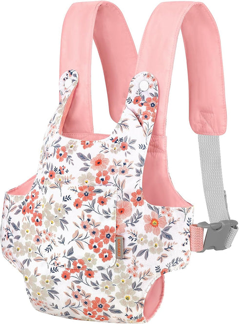 GAGAKU Baby Doll Carrier for Toddler, American Girl Bitty Baby Doll Accessories Holder, Pink Wax Flowers Stuffed Animals