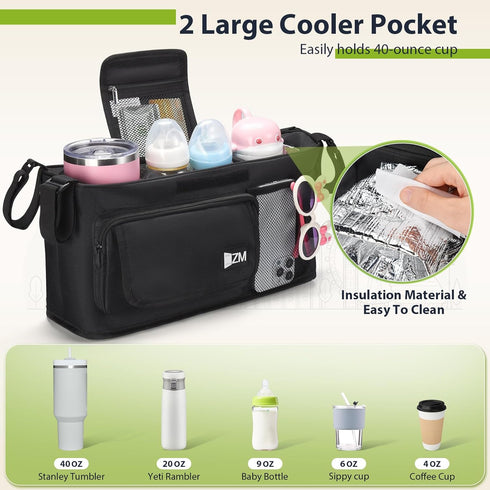 ZZM Parent Console Stroller Organizer Compatible with WONDERFOLD W2&W4&X, Jeep Wrangler, EVER ADVANCED Wagon,
