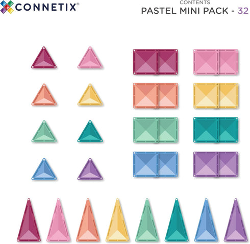 Pack, 32 CONNETIX Magnetic Tiles Pastel Mini Pieces