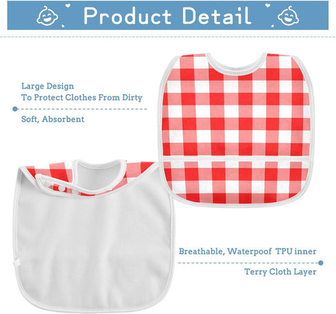 IHCVHQX 1 Pack Baby Feeding Bibs for Boys Girls Red Checkerboard Button Newborn Infant Bibs Teething Bib