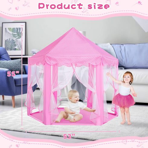Monobeach Princess Tent - Large Playhouse Kids Castle with Star Lights for Indoor & Outdoor Games (Pink)