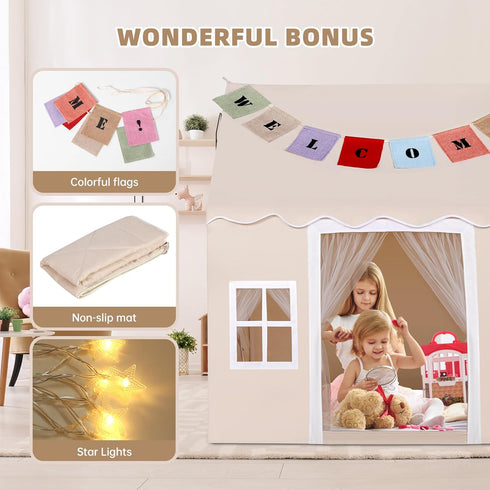 Kids Tent with Mat,Play House for Kids Indoor Outdoor,Play Tent Princess Fort Castle Playhouse for Girls Boys