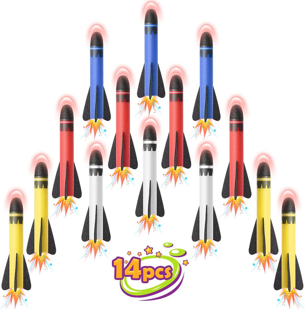 Delighkidz 14 Pack Foam Toy Rocket Refills - Replacement Rockets for Kids Age 3-12, Gifts for Boys
