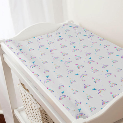 Rainbow Changing Pad Covers, Cute Colorful Changing Table Cover for Boys Girls, Ultra Soft Breathable Stretchy Diaper