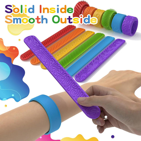CEMECER 6 Pack Sensory Fidget Toys for Kids, Textured Silicone Slap Bracelets, Stress Relief Fidgets Toy for Anxiety