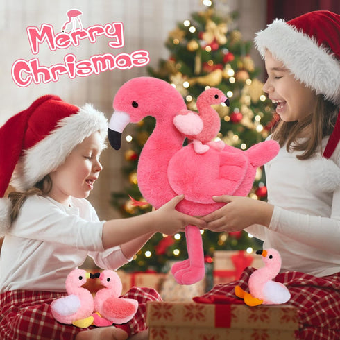 Animal-18 Inch Mommy 4 Tummy, MorisMos Plush Flamingo Stuffed Stuffed Flamingo with Baby Bird Plush Toys Inside Zipper