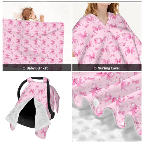 Pink Bow for Girl Baby Car Seat Canopy and Nursing Cover for Breastfeeding Multi-Use Cover Lightweight Infant Stretchy
