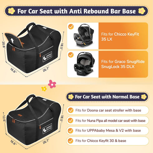 YOREPEK Car Seat Travel Bag Fits Infant Carseat with Anti-Rebound Bar Base, Padded Carseat Bags for Air Travel, Car