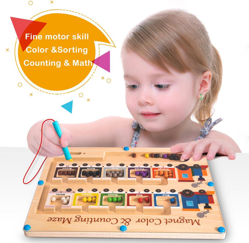Magnetic Color and Number Maze Board, Montessori Fine Motor Skills Toys for 2 3 Year Old, Preschool Learning Activities