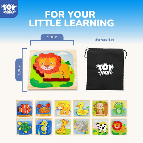 2-4, 1 2 3 2 2 TOY Life Wooden Puzzles for Toddlers Montessori Toys for Year Old Boys Girls, Animals Puzzles