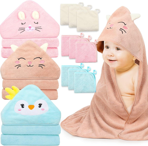 Sublaga 12 PCS Hooded Baby Towels, Soft Baby Towels, Absorbent Baby Bath Towels,