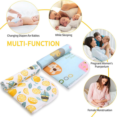2Pcs 3Layers 24''x30'' Diaper Changing Pads for Baby, Lemon Change Mat, Waterproof Change Pad Foldable Absorbent Mats