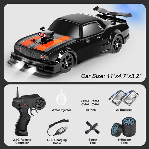 2.4GHz 1:16 4WD 18KM/H 2 Fistone RC Drift Car Scale High Speed Remote Control Car with LED Lights, Batteries and Rubber