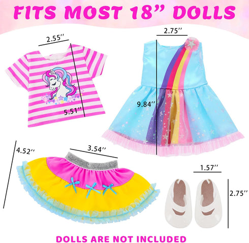 18 Inch 2 Set 18 Inch 7 ECORELF Amercian Doll Clothes, Girl Doll Clothes and Accessories for Dolls Pcs Include Dress