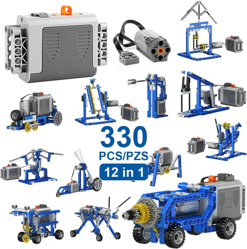 330Pcs Building Kit, 12 in 1 STEM Toys with Electric Power Motor for Kids, DIY Erector Set for Boys Girls