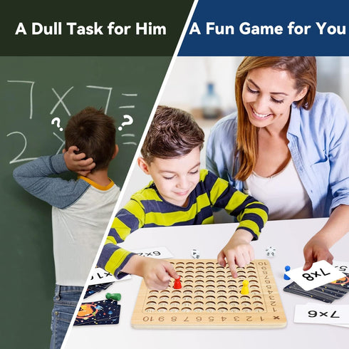 BAKAM Wooden Multiplication Board Math Game for Kids 8-12, 100PCS Flash Cards, Montessori Counting Toy