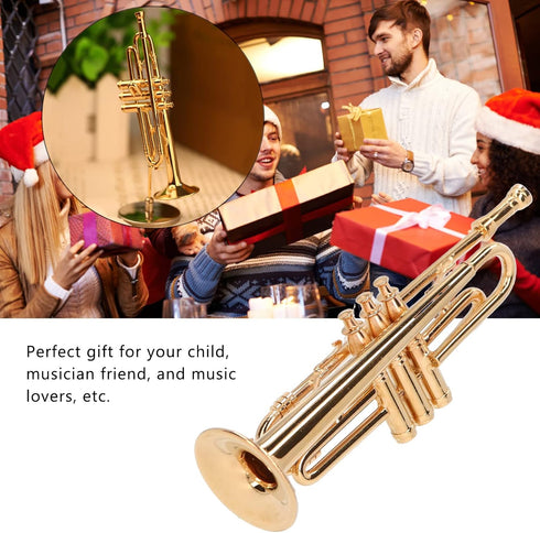 Miniature Brass Trumpet Model, Dollhouse Musical Instrument, Christmas Ornament