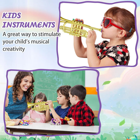 Treela Set of 3 Musical Instruments - Saxophone, Trumpet, and Horn for Beginners with Colorful Keys for Boys & Girls
