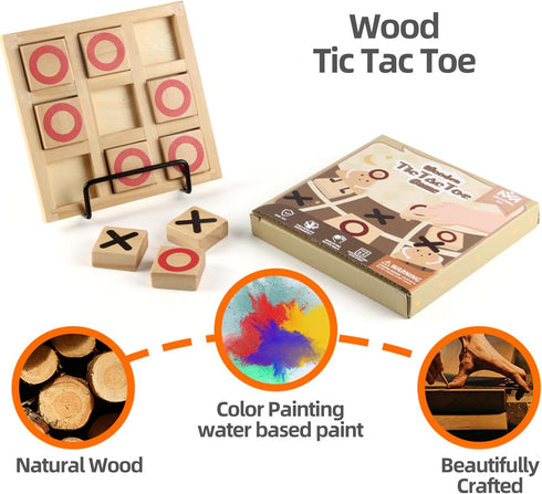 Wooden Tic Tac Toe Game - Small 5.9 Inch Travel Board Games, Coffee Table Decor