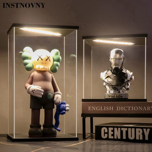 Acrylic Display Case for Collectibles - Clear Acrylic Box for Action Figures, Dolls, Lighted Trophy (Black-Solid Yellow)