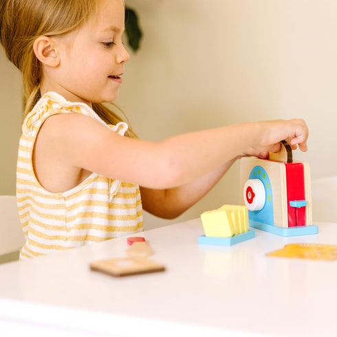 Set (9 Melissa & Doug Bread and Butter Toaster pcs) - Wooden Play Food and Kitchen Accessories