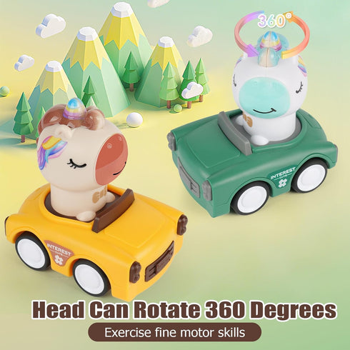 IOMDRWU 1-3, 6-9-12-18 1st 1-2 Press to Go Car Toys for Toddlers Animal Baby Cars, Push Go Friction Inertia Car, Infant