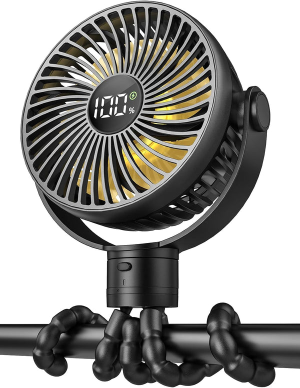 Portable Stroller Fan, 4000mAh Rechargeable Clip on Baby Fan 25H Battery Life,