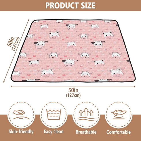 KUEJOP 50x50 inch Tummy Cute Pink Cow Pattern Prints Baby Play Mat for Floor, Playpen Mat,Thicken Soft Non-Slip Time