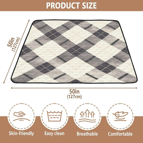 EtherSpher 1-Piecing foldablummy 50'' 50''con Black Beige Plaids Large Stylish Thick Play mat for Baby for Floor Time