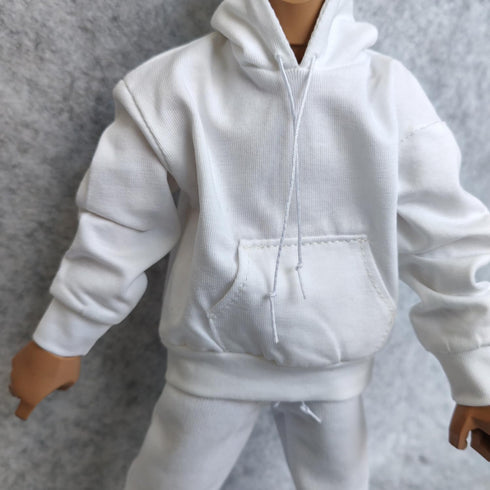 SSbeauty M 1/6 12" Custom Scale Man Oversized Hoodie + Trousers Pant Outfit for Male Action Figure Doll Clothes (White)