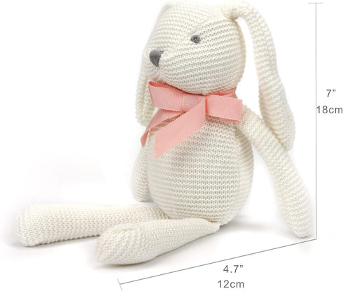 100% Organic Cotton Baby Toys, White Bunny Rabbit Stuffed Animal for Newborn, 7.1"