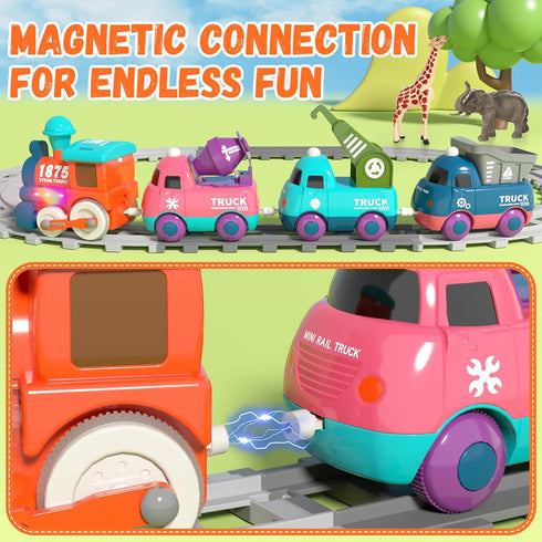 Set Playset 3-5, 3 4 5 Train for Toddlers, Electric Train Toys with Light, Music and Animals, Toddler Magnetic Train