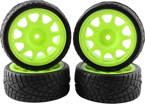 4PCS 12mm Hub Wheels Tires Set 1:10 1:12 1:16 Off Road RC Cars Rubber Tires Set for HSP 94122 94123 94103 3850 3851 FW06 RC Cars(Green)