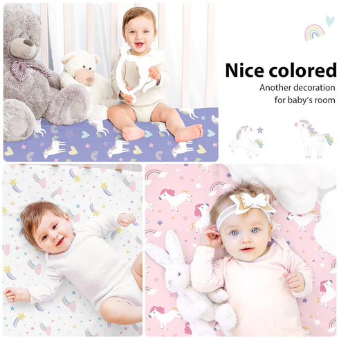 3 Pack 52x28 Baby Crib Sheets Girl, Toddler Bed Sheets for Standard Toddler Mattresses, Soft Microfiber Fitted Crib