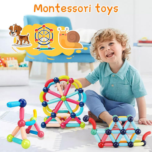 STEMTiles 64PCS Magnetic Building Blocks, Montessori Magnet Toys for Kids Toddlers, STEM Learning Toys for Boys