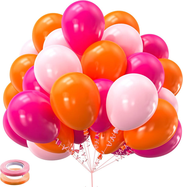 Kelfara Pink and Orange Balloons 60PCS 12 inch Orange Hot Pink Light