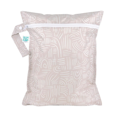 Bumkins Waterproof Wet Bag for Baby, Travel, Swim Suit, Cloth Diapers, Zipper Reusable Bag, Boho Beige