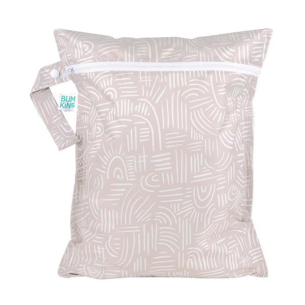 Bumkins Waterproof Wet Bag for Baby, Travel, Swim Suit, Cloth Diapers, Zipper Reusable Bag, Boho Beige