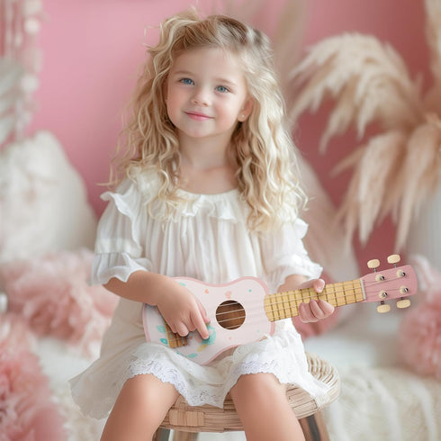 Sets 2 3 Kids Guitar for Girls, Wooden Musical Instruments Toys with Ukulele, Tambourine, Maracas, Harmonica, Mini Band