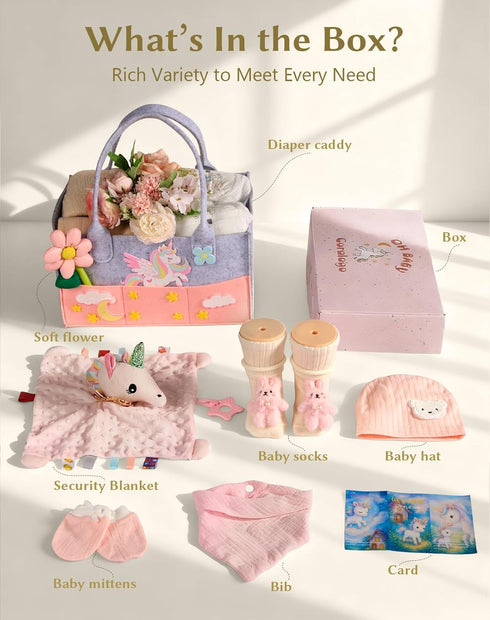 Set Coralogo Baby Shower Gift Basket - Baby Gift with Diaper Caddy, Gifts for New Mom, Gender Reveal Gifts, New Born
