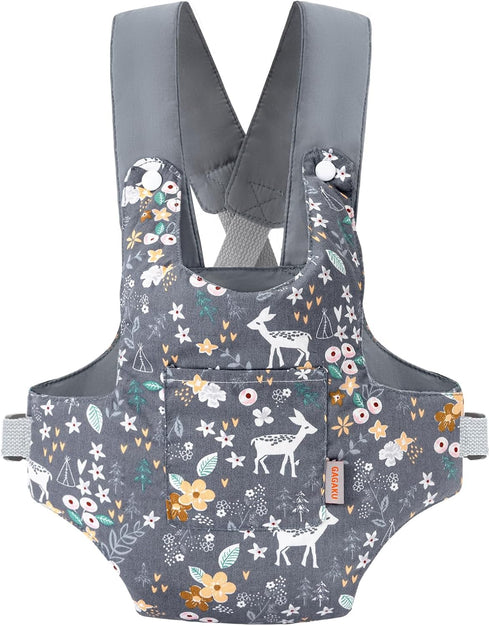 GAGAKU Toy Baby Carrier for Dolls, Adjustable Straps Stuffed Animal Carrier for Kids - Grey Deer