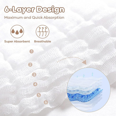 100% 6 Pack 12x12in Yoofoss Muslin Baby Washcloths Cotton Face Towels Wash Cloths for Baby Soft and Absorbent Baby
