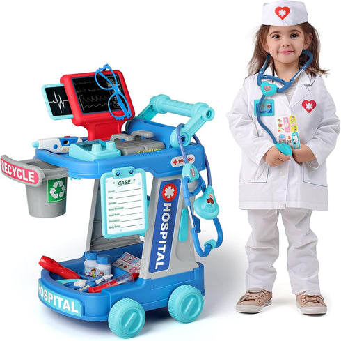 Liberry Doctor Kit for Kids Aged 3-5, Pretend Playset with Cart, Costume, and Stethoscope for Role Play