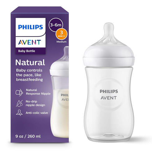 Philips Avent Natural Baby Bottle with Natural Response Nipple (Medium Flow,Flow 3),