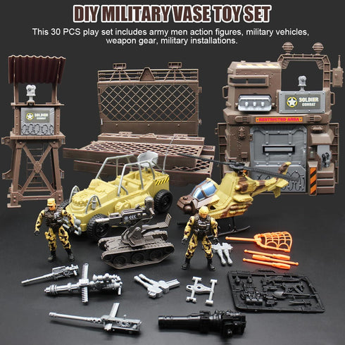 fisca Military Toys Set, Army Base Playset with Soldiers, Vehicles, and Gear for Kids 3+ Year Old