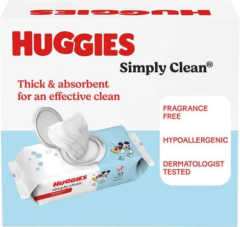 1 Pack (64 Packaging Huggies Simply Clean Unscented Baby Diaper Wipes, Flip-Top Wipes Total), May Vary