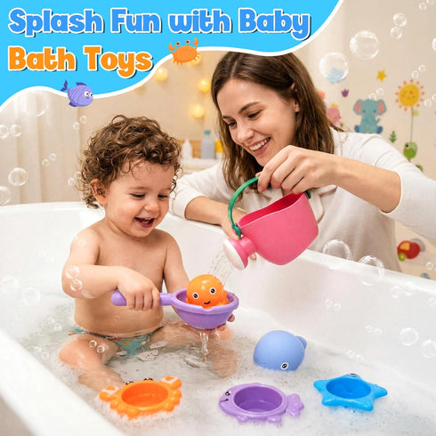 9 1-3, 2-4 3 1 2 3 PCS Baby Bath Toys for Kids Ages Mold Free Toddler Bath Toys for with No Hole Squeezing Marine